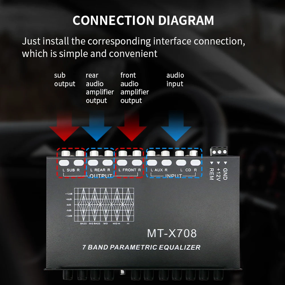 7 Band Graphic Equalization PRE AMP With Frequency Subwoofer 12V HiFi Car Amplifier 8 Band Amplifier Car Audio Equalization