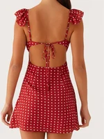 CHRONSTYLE Women Short Mini Dress Sleeveless V Neck Backless Tie-up Floral/Dots Summer A-line Dress for Club Party Streetwear