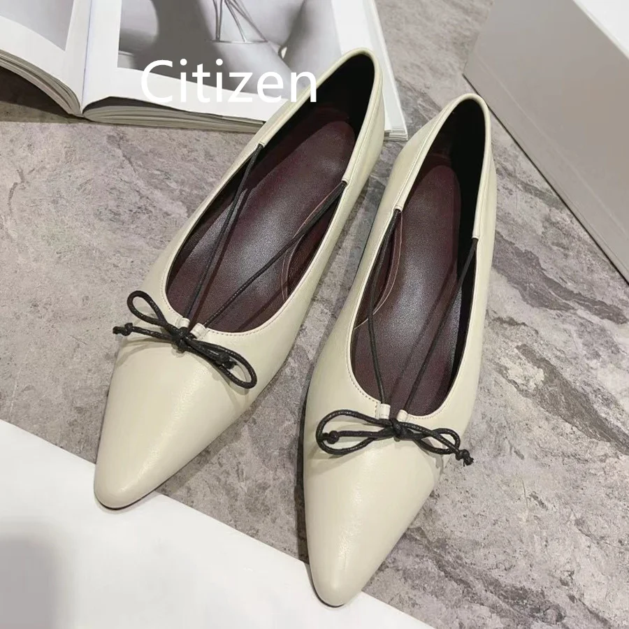 

Autumn Women's Pointed flat shoes Bow decoration Genuine leather material High Quality Casual Shoes