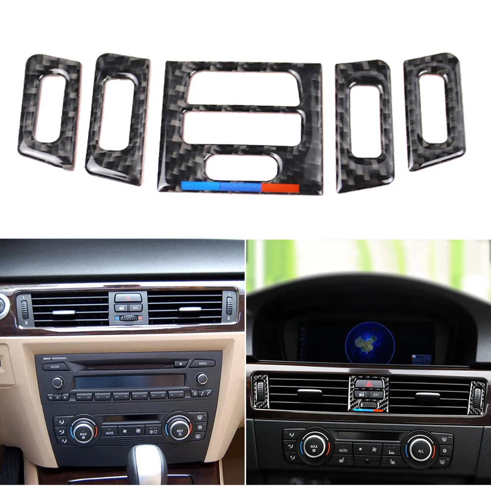 

5pcs Carbon Fiber Car Interior Air Conditioning Vent Outlet Trim Cover Stickers For BMW E90 E92 E93 2005-2012 Auto Accessories