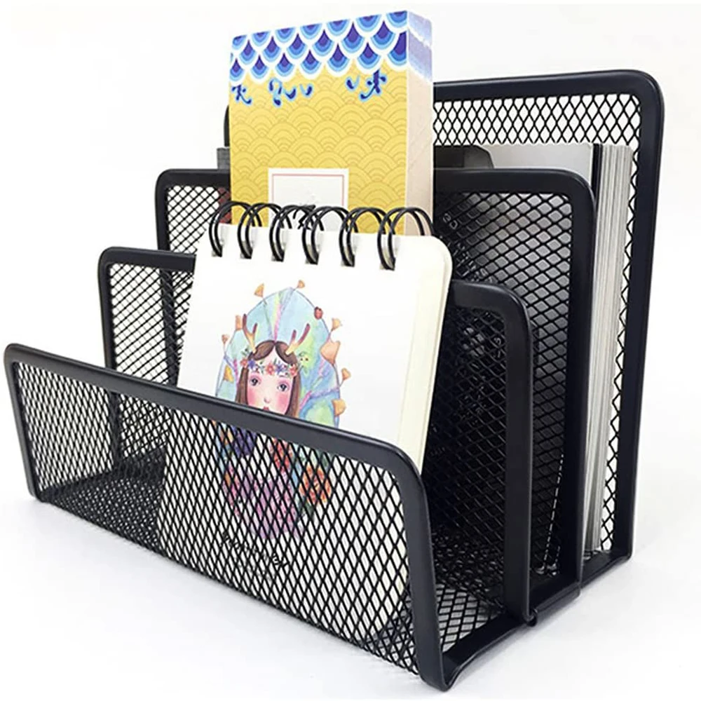 Organizzatore da scrivania in metallo nero per documenti, libri e lettere, con funzione di reggilibri e porta lettere - immagine 4