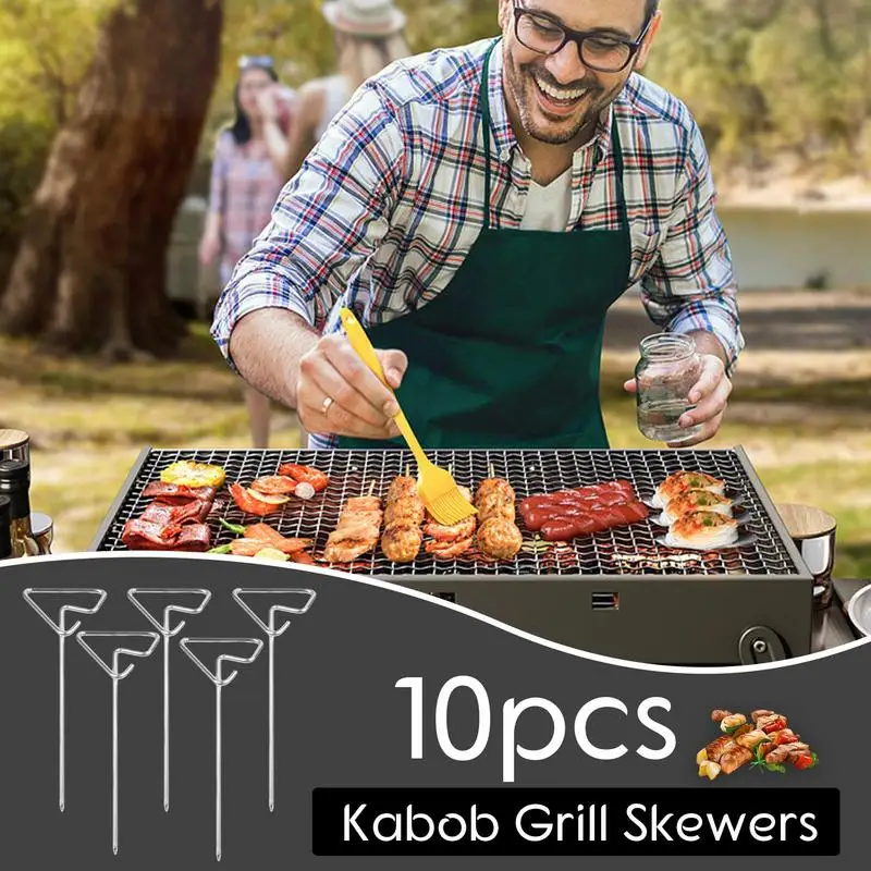 10pcs Skewers for Grilling Food Grade Stainless Steel Brazilian BBQ Skewers Reusable Dishwasher Safe BBQ for Grilling