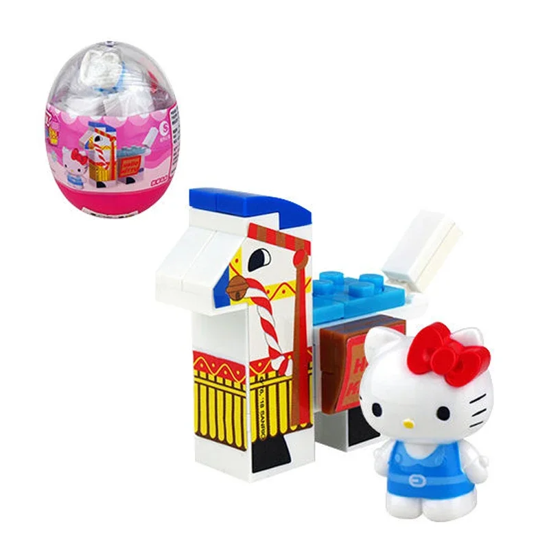 Anime Sanrio Hello Kitty Gacha Building Block Toys Hello Kitty Happy Farm Fun Twist Egg Kids Birthday Christmas Gift