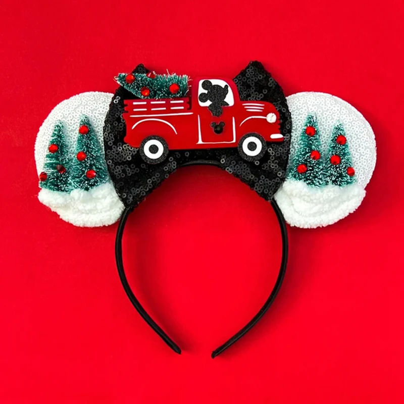 Hair Accessories Merry Christmas Mickey Minnie Mouse Ear Headband Girl For Women Candy Cane Hairband Kids Xmas Headwear