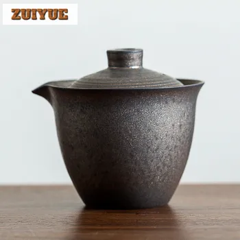 180ML Iron Gilding Hand-Held Pot Old Rock Mud Iron Glaze Kung Fu Tea Set Handmade Coarse Pottery Teapot Tea Bowl Ceramic Gaiwan 1