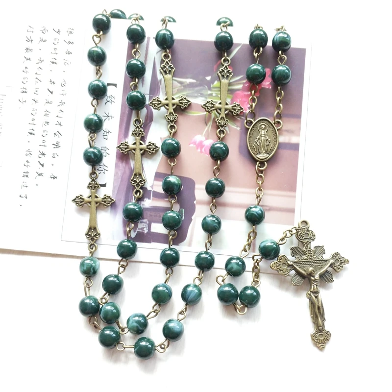Blue Acrylic Rosary Necklace 6