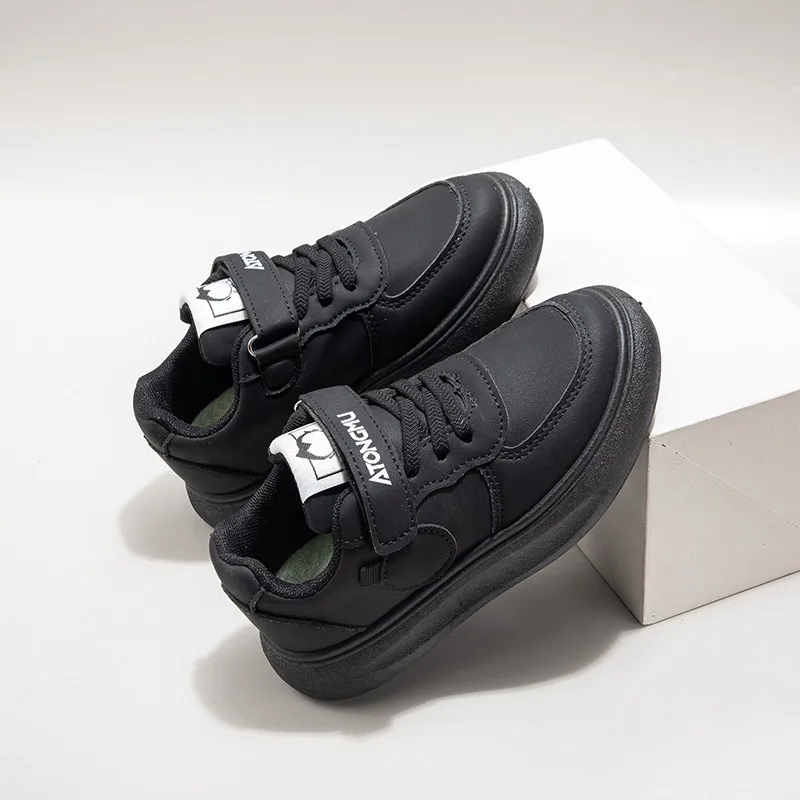 Black Soft Sole Classic Kids Sneakers for School and Sport