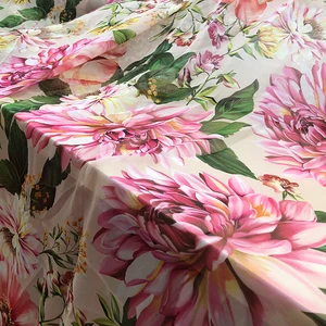 Printed Stretch Satin Fabric for Dress Chiffon Clothing Italian Luxury Brand Fashion Design Soft Sheer Thin Sewing Wholesale