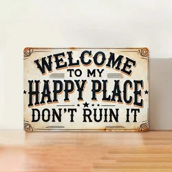Charming Retro Metal Sign - Welcome to My Happy Place Wall Decor - 20x30cm