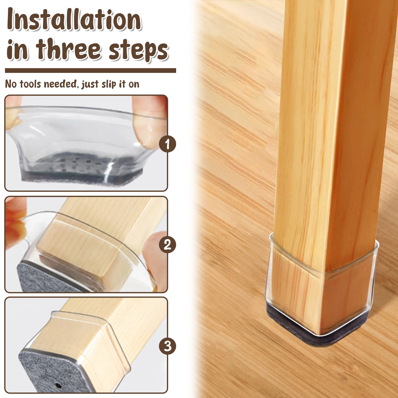 32Pcs Furniture Leg Cover Silicone Square Chair Leg Floor Protectors with Felt Bottom Anti Slip Chair Leg Caps for Reduce Noise