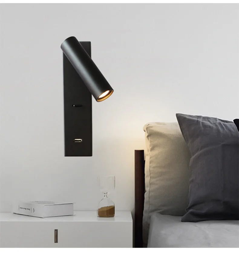 sconce light Bedroom Bedside Wall Lamps Black Lustre Led Surface Mounted For Home Deco Indoor Minimalist Hotel Desk Reading Light With Switch wall mounted light fixture