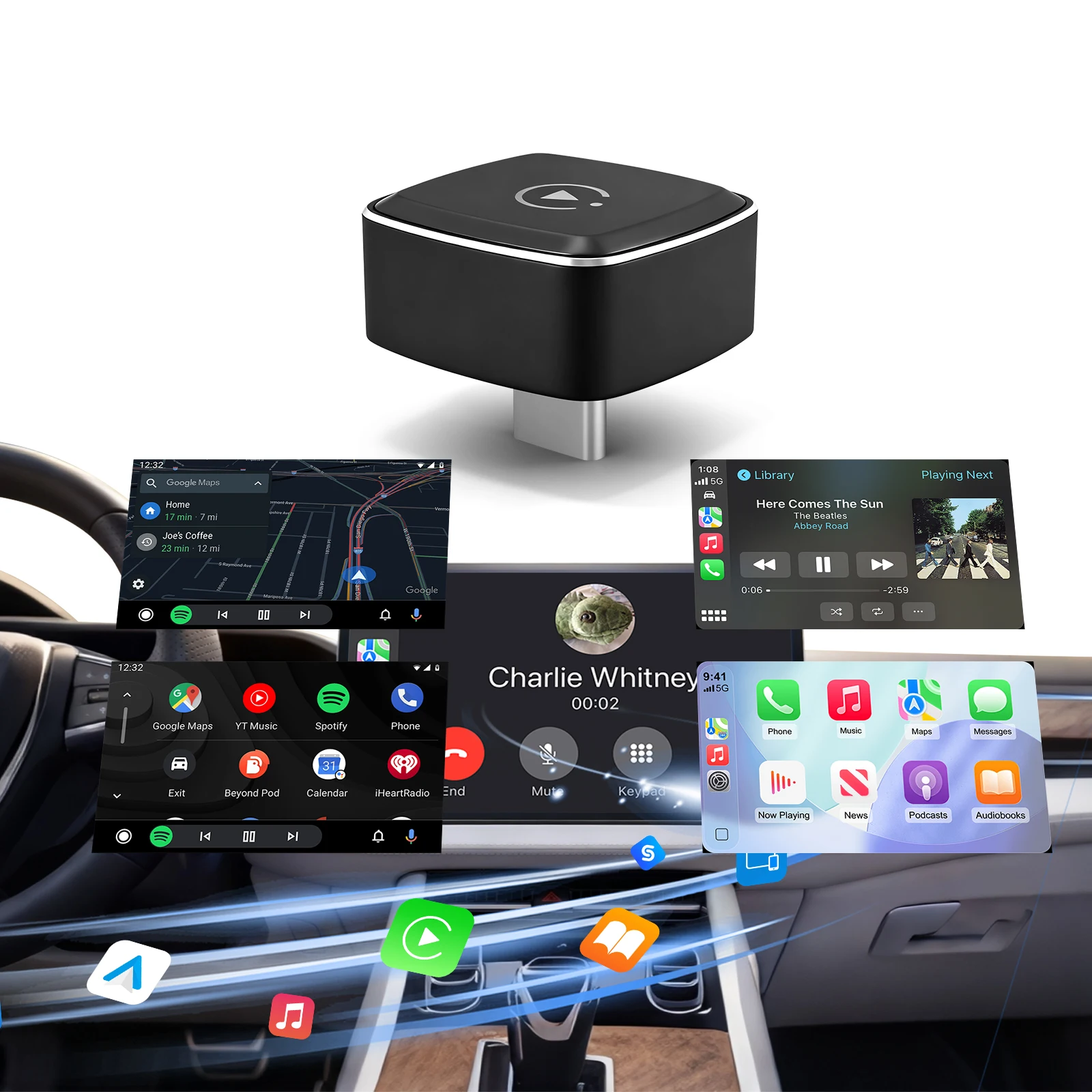 2in1 Wireless CarPlay Android Auto Adapter for Factory Type-c Wired car, Smart Dongle Compatible With Almost All Kinds of Cars