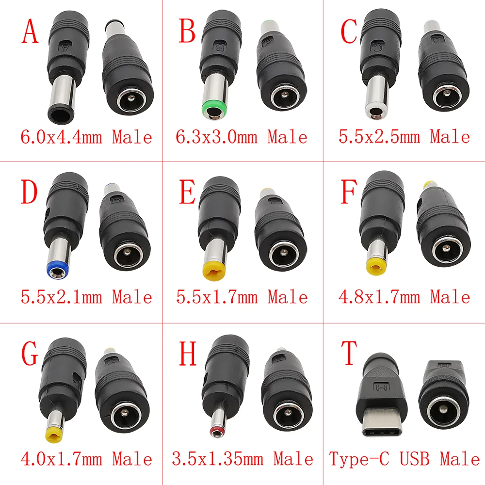 DC Power Adapter Male to Female 6.0x4.4mm 6.3x3.0mm 5.5x2.5mm 5.5x2.1mm 5.5x1.7mm 4.8x1.7mm 4.0x1.7mm 3.5x1.35mm Lapto Connector