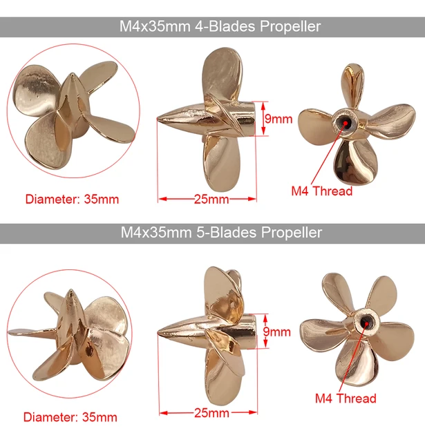 Harbor Models Propellers RC Boat 28mm 5-Blade Brass Propeller Set (CW ...