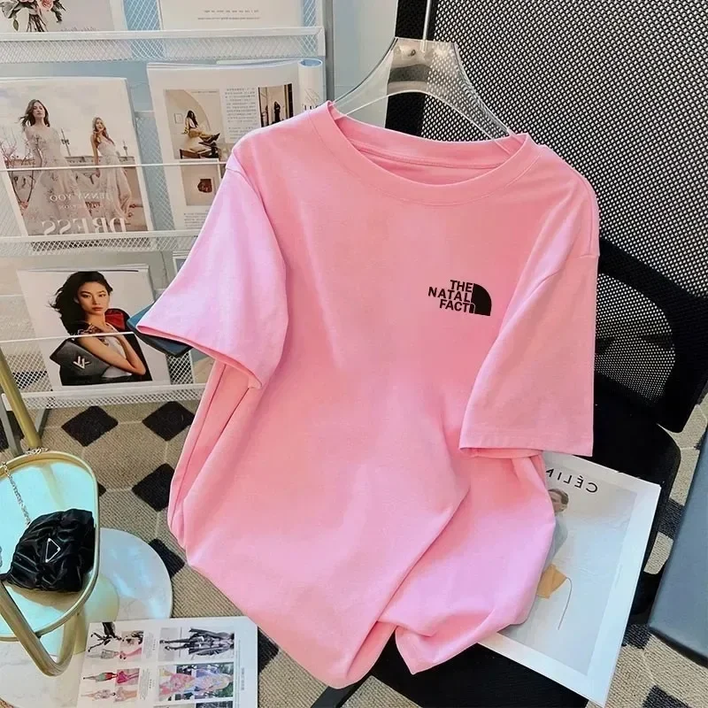 Womens T Shirt Sports Summer Cotton Loose Tops Tees Woman Black Letter Print Short Sleeve