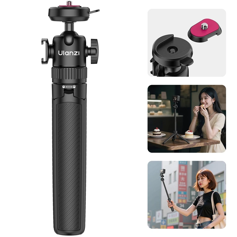 Ulanzi MT90 Cka Quick-Release Tripod 2-in-1 Tripod & Selfie Stick with Backpack Clip for Outdoor Vlog Travel Livestreaming Shots