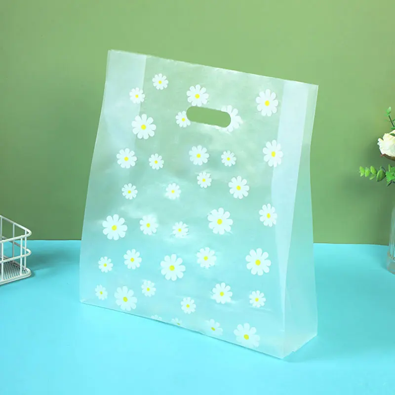 50/100 Stück Gänseblümchen bedruckte Kunststoff-Geschenktüten mit Kunststoffgriff, 30 x 20 cm große Geschenktüten, perfekt für Partys, Feiertage und Einzelhandelsgeschäfte – Detail 8
