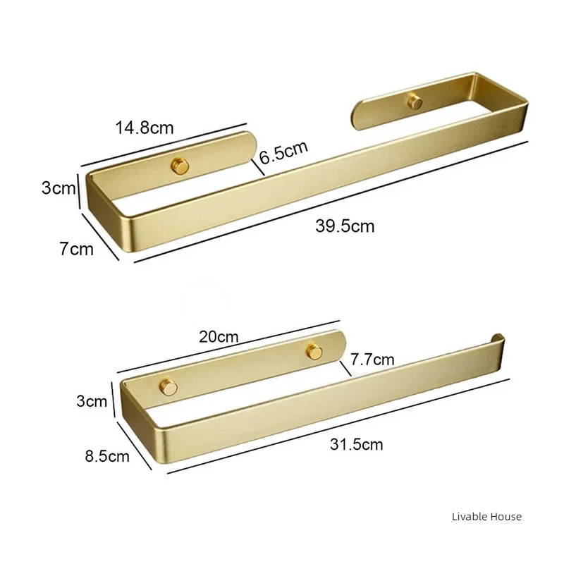 Towel Holder Bathroom Rack Bar Golden Kitchen Roll Paper Hand Towel Hanger Self Hanger Self Storage Shelf Punching