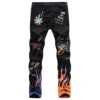 High Elastic Slim Fit 3D Color Printing Black White Pants Skeleton Graffiti Street Chaopai Men's Jeans 3