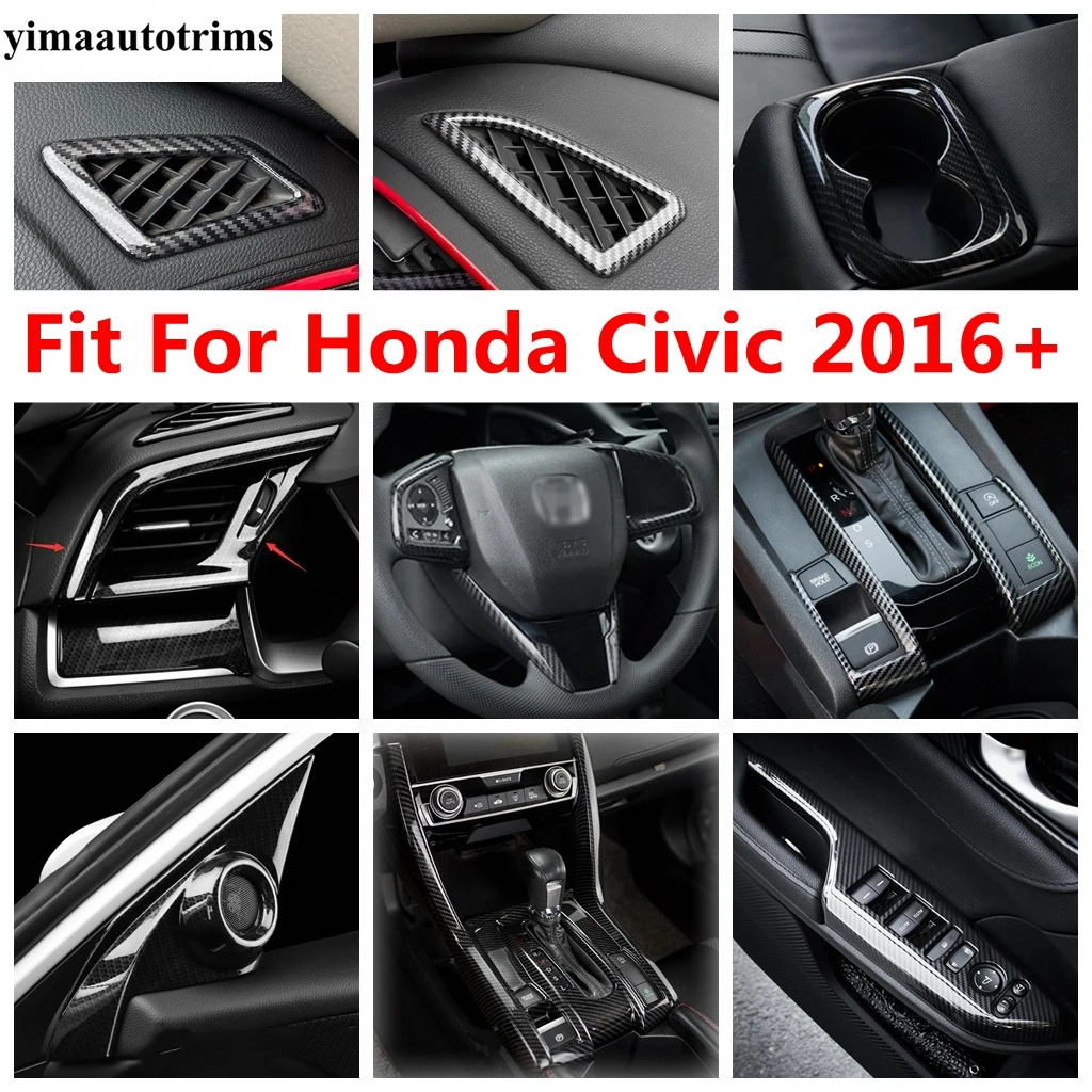 

Window Lift / Water Cup / Handle Bowl / Pillar A Speaker / Gear Shift Cover Trim For Civic 2016 - 2020 Carbon Fiber Accessories