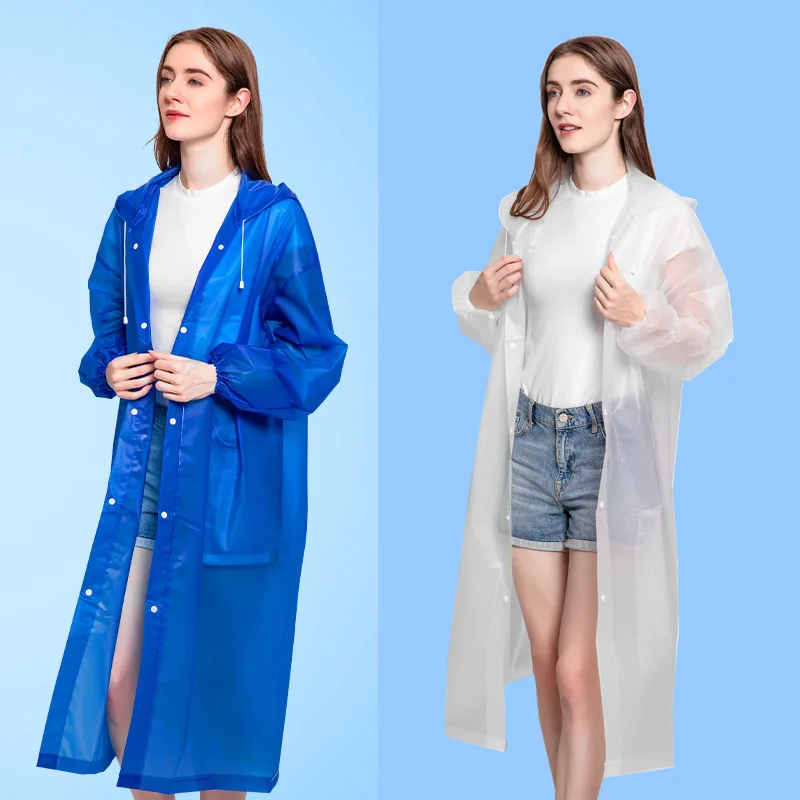 

2023 New Fashion Women Man Clear Raincoat Thickened EVA Rain Coat Adult Students Waterproof Poncho Reusable Ladies Rainsuit