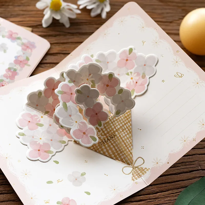 3D pop-up style greeting card with high-end feel bouquet greeting card gift with envelope blessing small gift