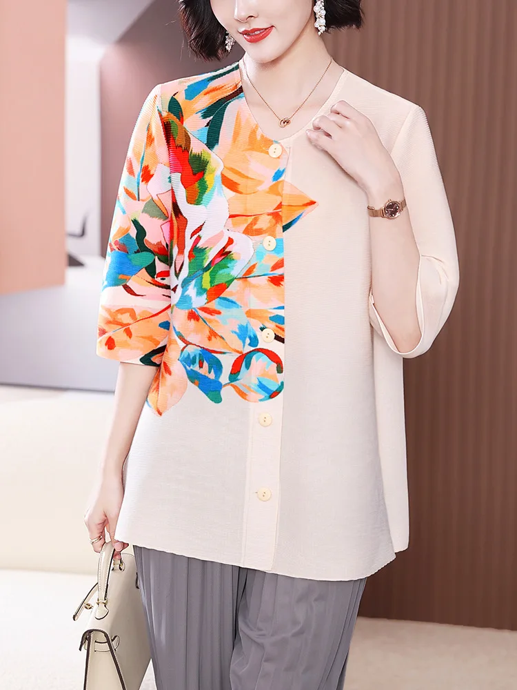 

Pleated Blouse Women's Spring And Summer O-neck Tops