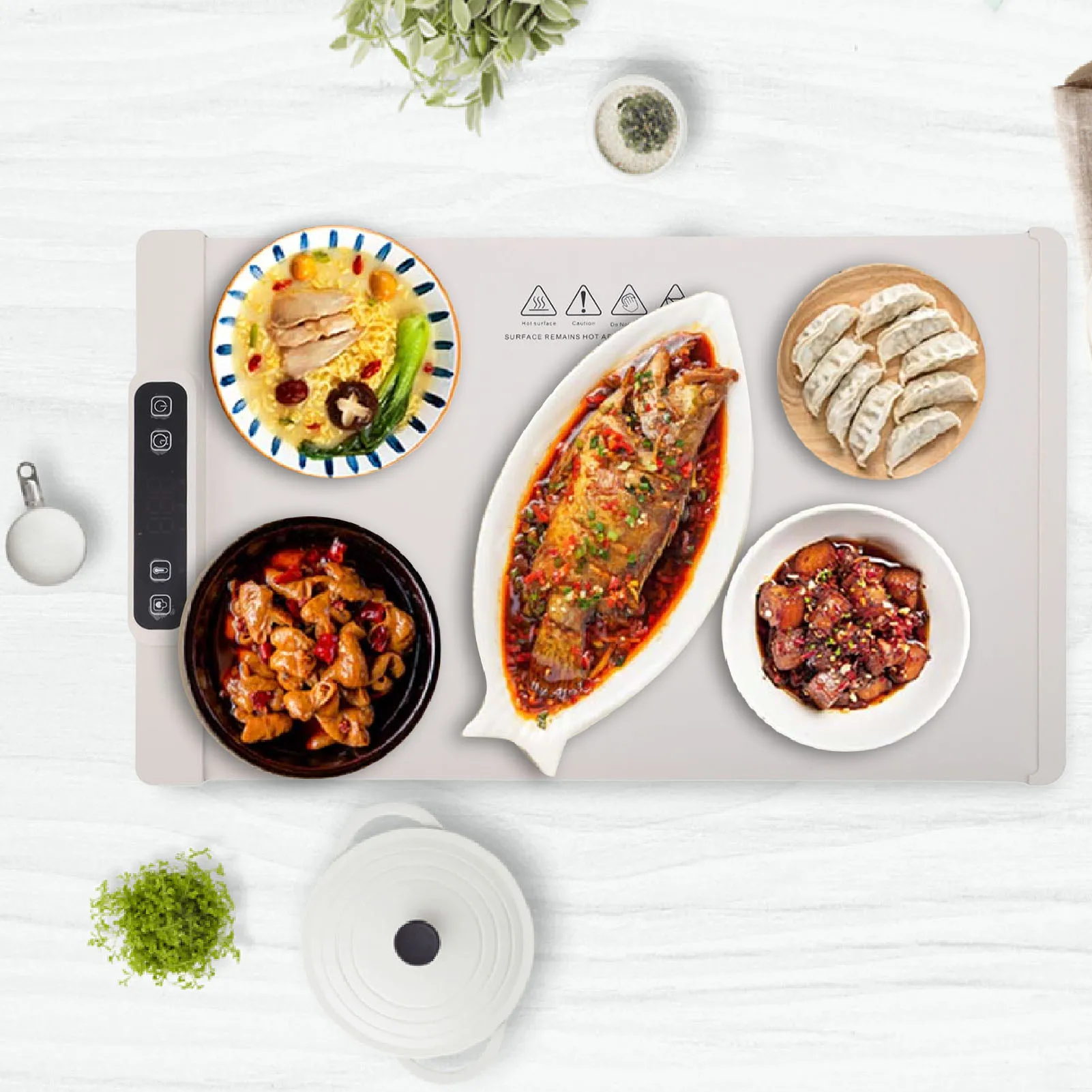 Electric Warming Tray Full Surface Heating Rollable Portable Silicone 3 Temperature Settings Versatile Food Warmer 60&deg;C-100&deg;C fo