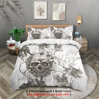 3-piece down duvet cover (1 down duvet cover+2 pillowcases, no core), skull and flower head digital printed bedding, soft, warm,