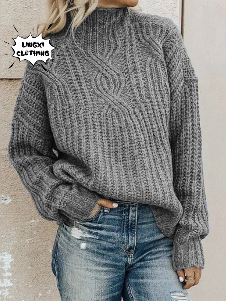 

Fashion New Product in Autumn and Winter 2023 Solid Long Sleeve Women's Sweater Warm Fried Dough Twists Knit Pullover Jumper