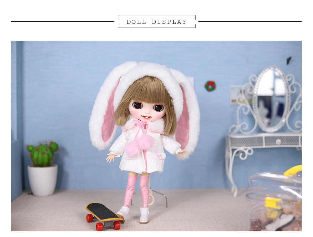 Neo Blythe Doll Bunny Hoodie with High-Neck & Stockings 1