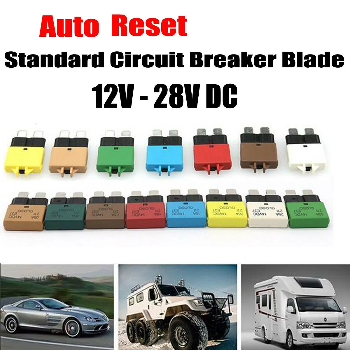Description Picture 3 of item5/7.5/10/15/20/25/30A Manual Reset Fuse Adapter ATC Circuit Breaker Blade 12V 24V DC For Marine Rally Automotive Boat Car