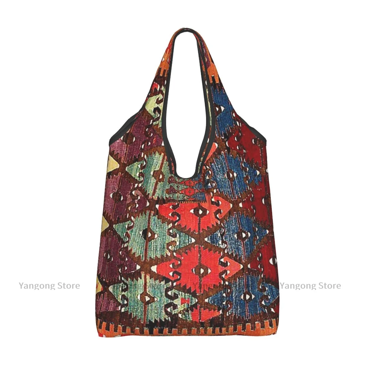 Folding Shopping Bag Turkish Kilim Reusable Portable Shoulder Handbag for Travel Grocery Pocket Tote