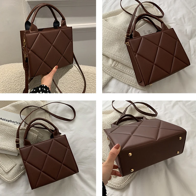 Vintage Women's Bag Leather Square Shoulder Bag Large Capacity Tote Handbag For Women Shopping Bag Commuting