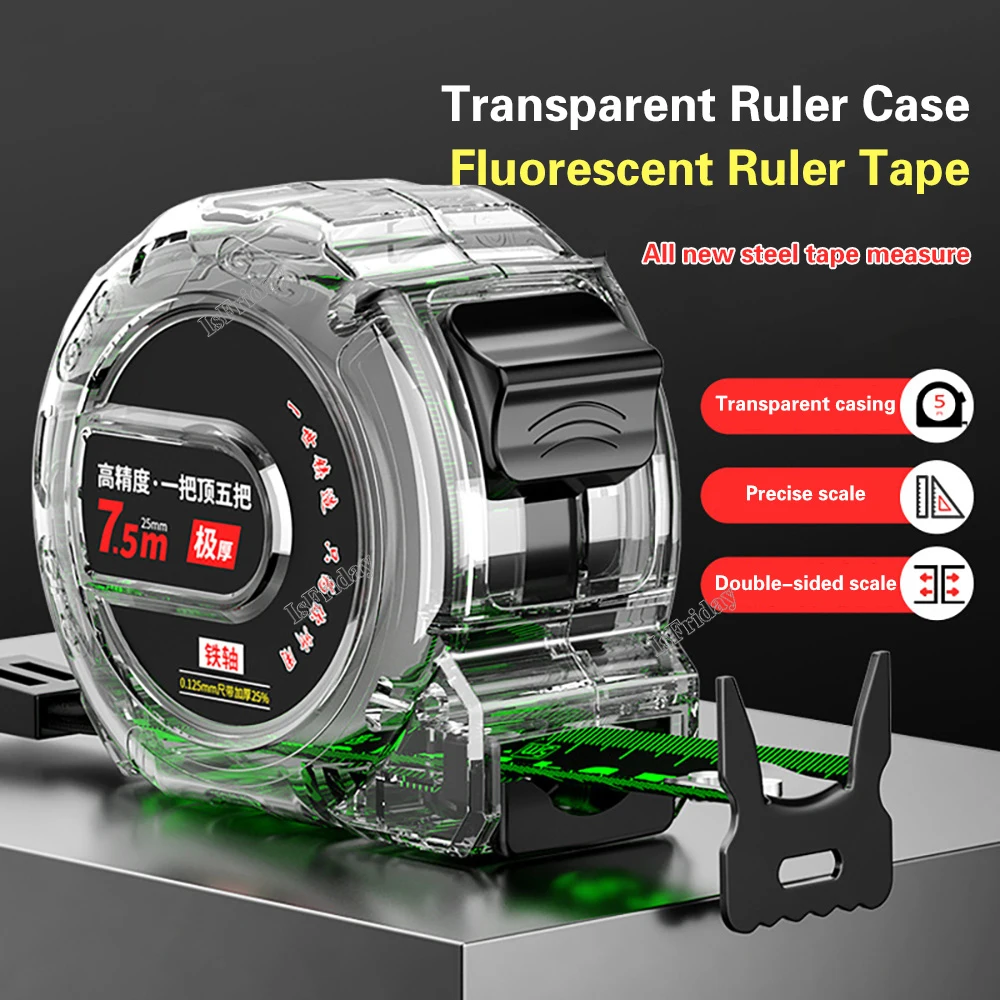 Tape Measure 5/7.5/10m Thickened Transparent Woodwork High Carbon Steel Meter Gauge