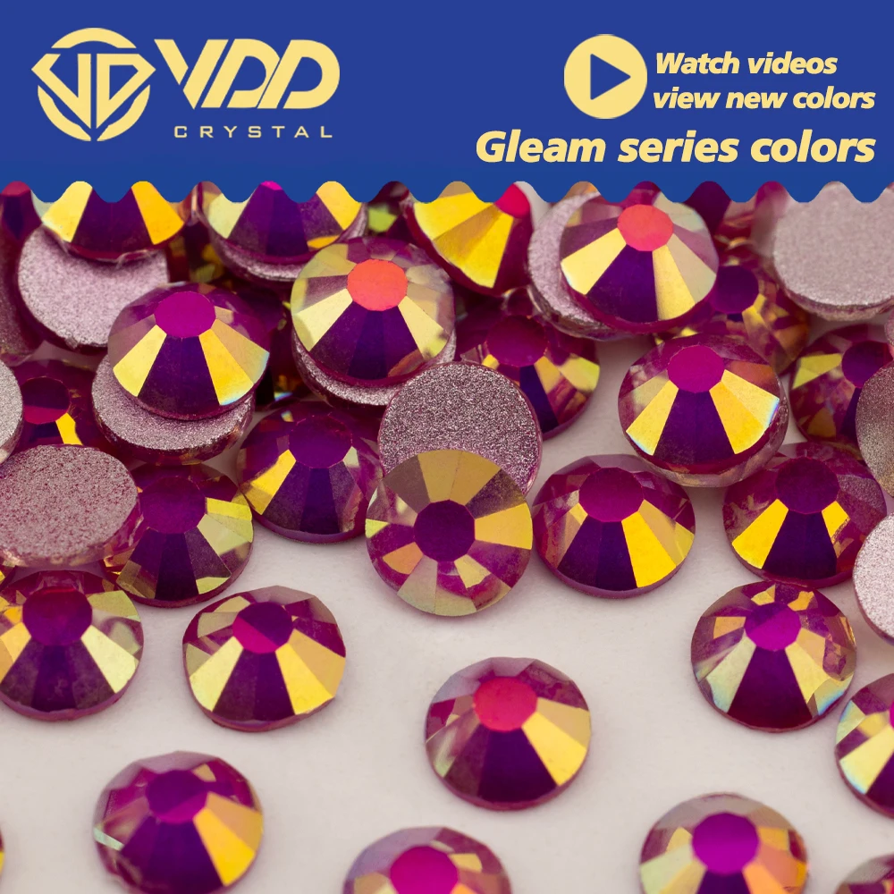 VDD 489 Gleam-Magenta SS4-SS30 Hochwertige Glas-Strasssteine, Kristall, flache Rückseite, helle Steine für DIY-Nagelkunst-Zubehör