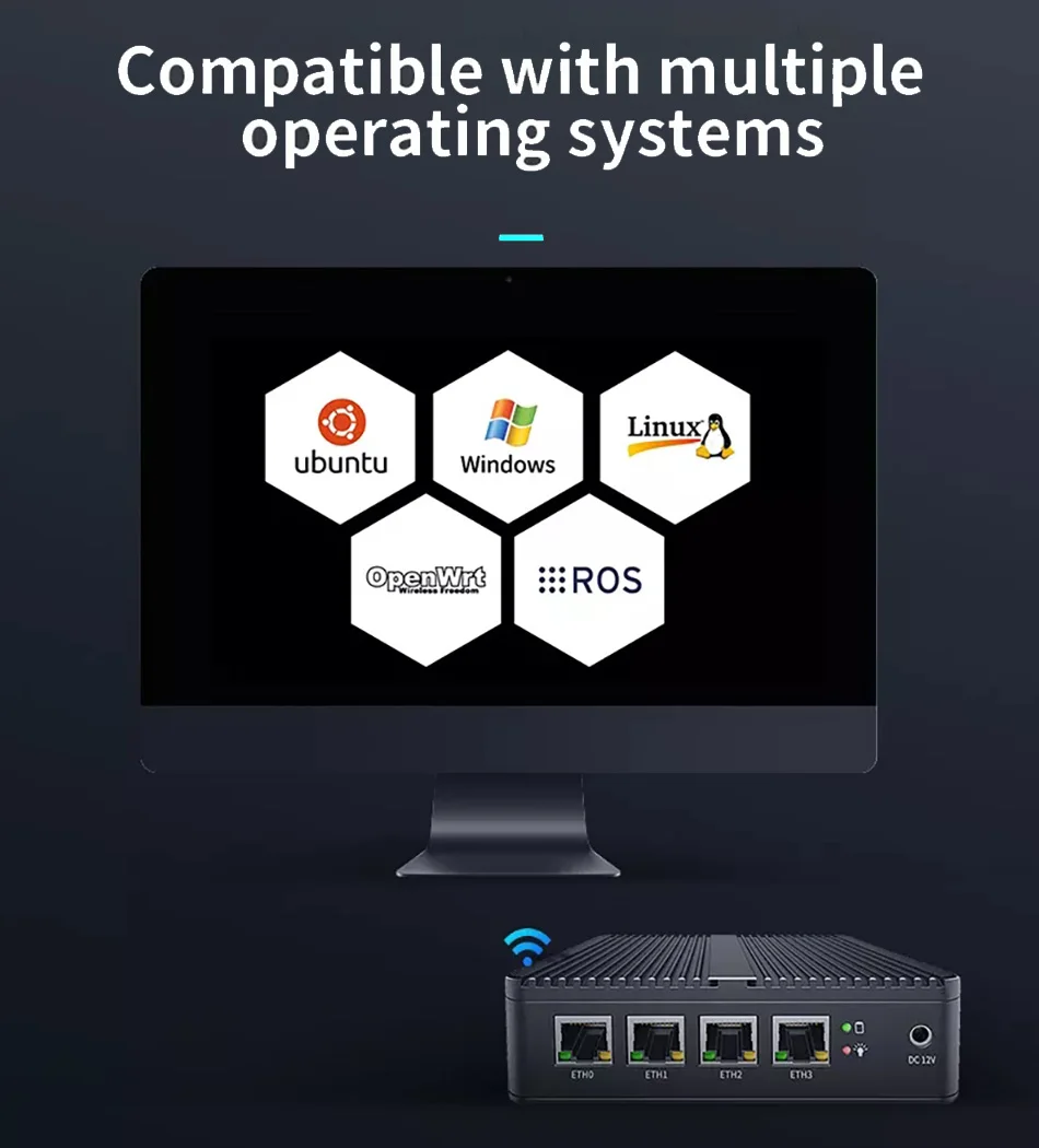 Fanless Soft Router Celeron J4125/J5005 Mini PC Quad Core 4x Intel i226 2.5G LAN HD VGA pfSense Firewall Appliance ESXI OPNsense