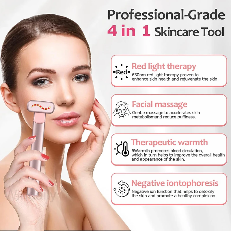4-in-1 EMS Red Light Therapy Facial Wand Skin Tightening Anti-Aging Beauty Device Microcurrent Wrinkle Reduction Eye Massager eye massager skin tightening device