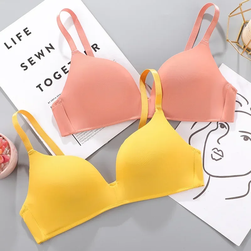Women No Wire Push Up Seamless Bra Sexy Underwear Girls Students Breathable Thin 12 Colors Bras Female's Bra Breathable Gathered 3