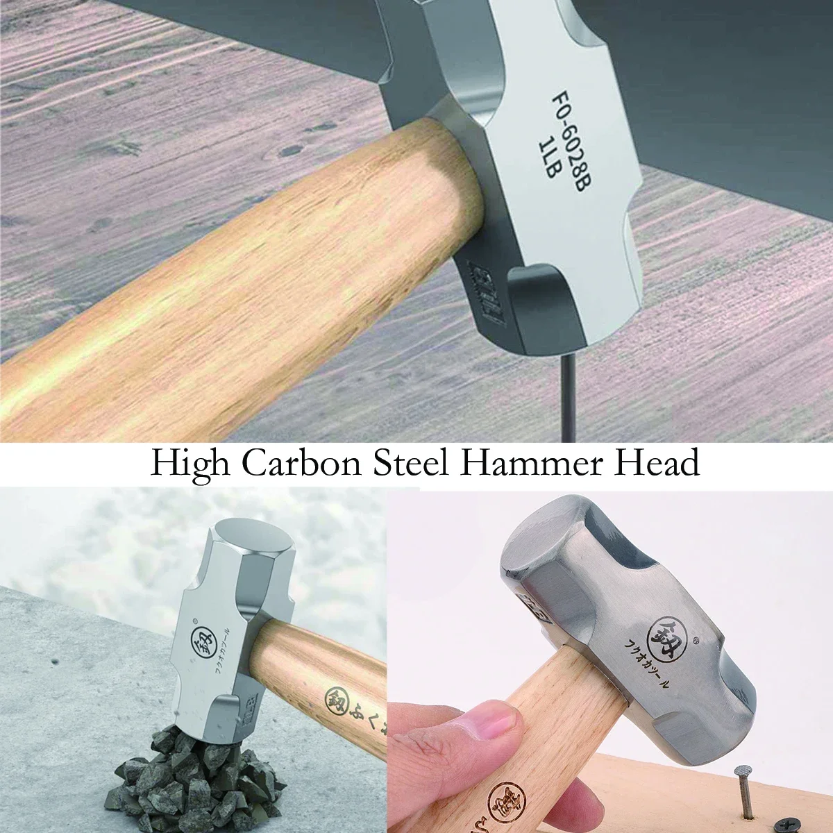 Fukuoka Mini Hammer FO-6028B Solid Wood Short Handle Octagonal Hammer 1LB High Carbon Steel Small Hammer Manual Hardware Tool 4