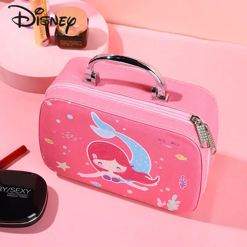 Disney's New Mermaid Portable Makeup Case Large Capacity Fashion Storage Bag Business Travel Convenient with Mirror Makeup Kit