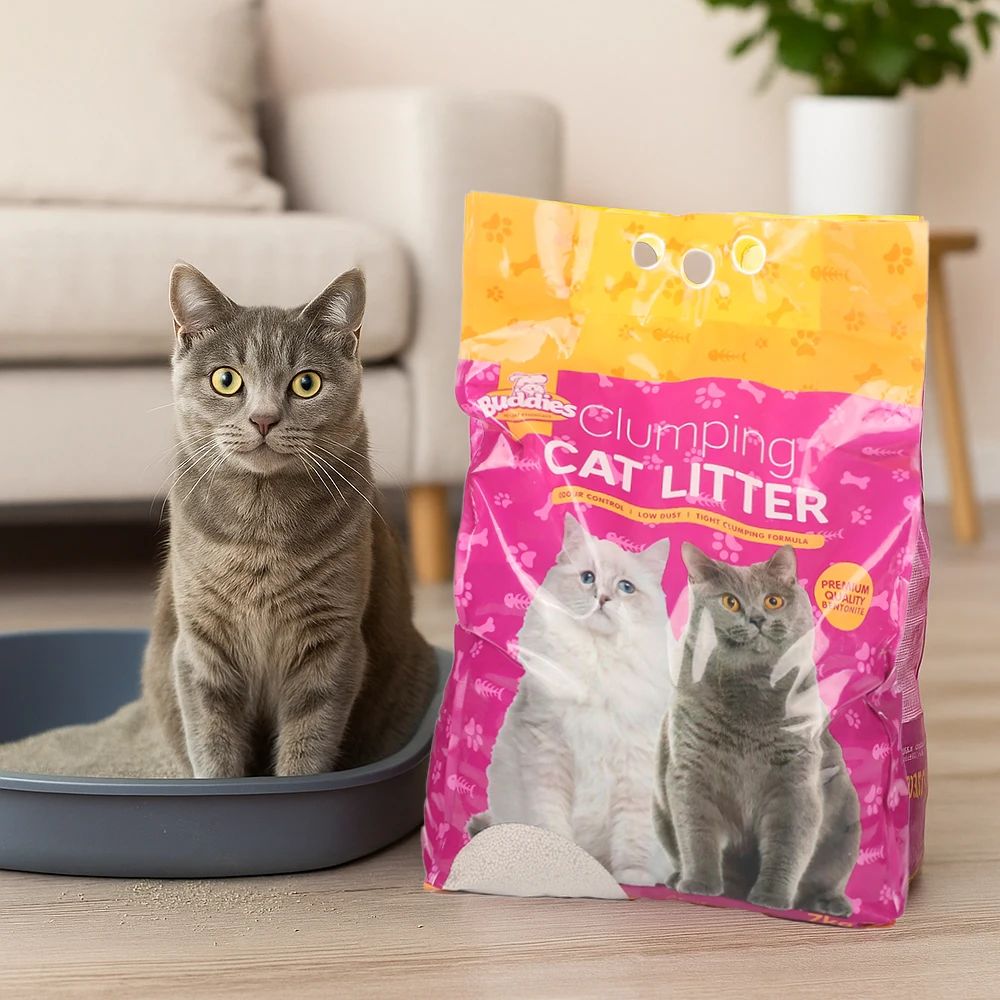 Bentonite Cat Litter 7kg, Clumping Low-Dust Absorbent Cat Sand for Fresh and Clean Home
