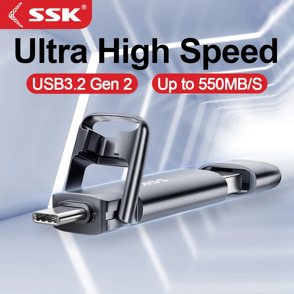 SSK Portable SSD USB Drive 550MB/S High-speed External Solid State Drive 2TB 1TB 2-in-1 Type C USB 3.2 Dual for Laptop Mac
