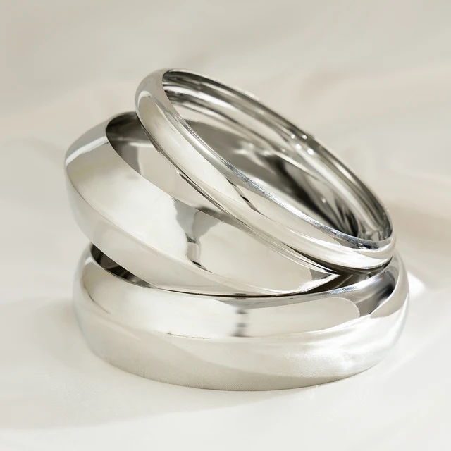 Lacteo 3Pcs/set Punk Geometric Chunky Hollow Rings Bracelet for Women Smooth Multilayer Big Bangles Jewelry Ladies Wedding Party 5