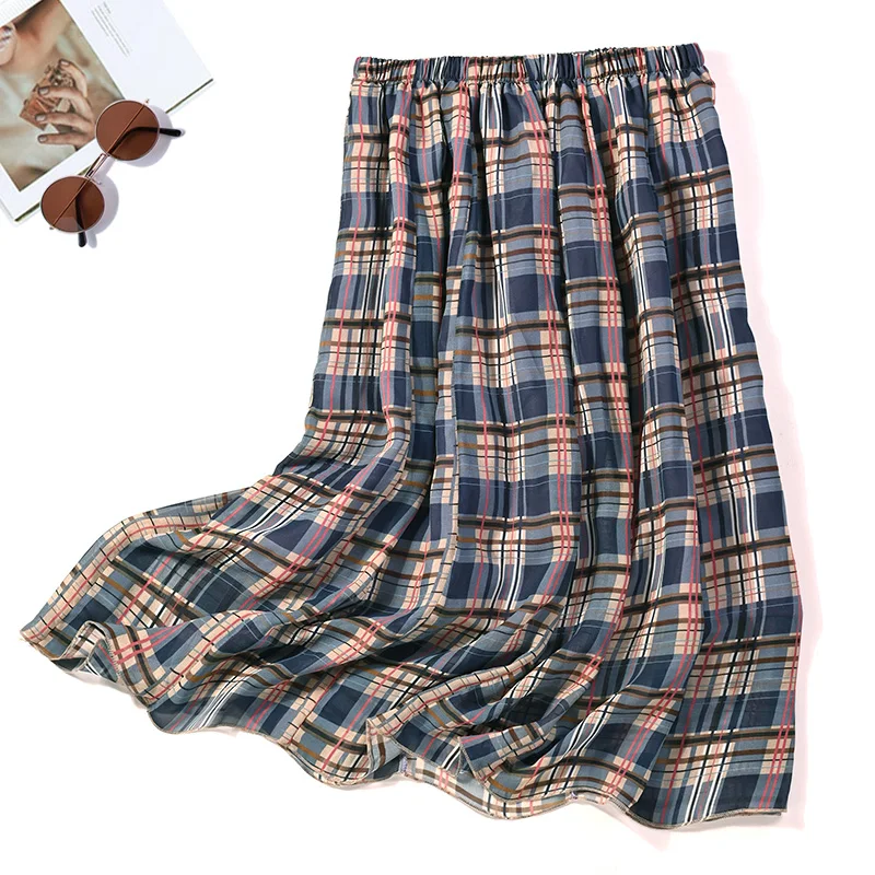 

Women 100% Mulberry Silk Knee-length Skirt Two-Layer Pleated Half Skirt Summer Beach 8105