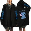 Oversized Sweater Women's Clothing Free Shipping Disney Lilo & Stitch Pattern Zip-Up Hoodies Autumn Winter Long Sleeve Warm Coat 1