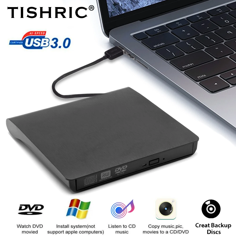 TISHRIC CD DVD 외장 케이블, USB 3.0 케이블, 휴대용 RW, 광학 호환