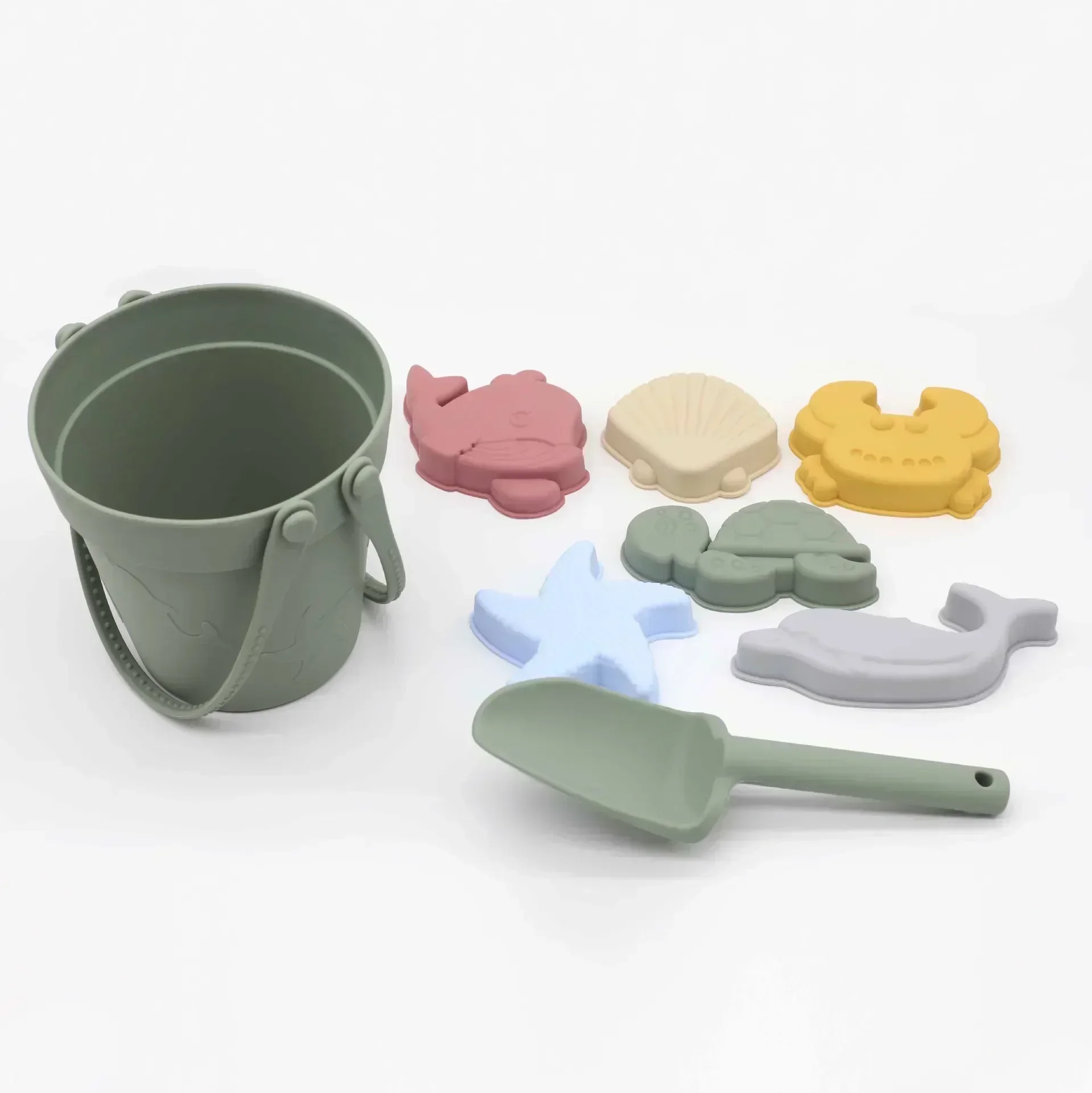 Silicone beach toy set Beach bucket childrentoy shovel series portable bucket playing with water and digging sand by parents. 2