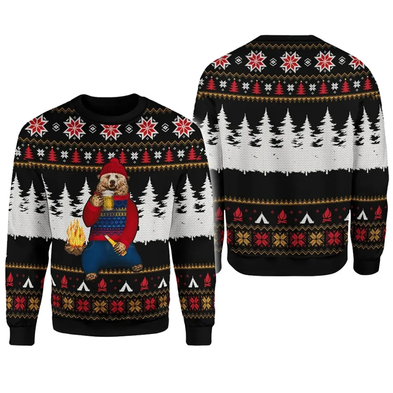 Animal Bear Christmas Pattern Sweatshirt 3d Printed Sweatshirts for Men and Women Pullovers Harajuku Unisex Tops