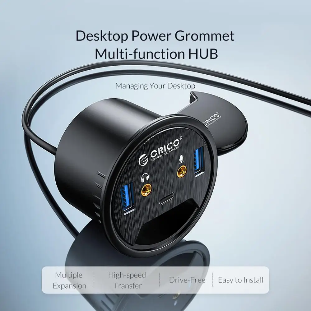 Orico Ilhó de Mesa Usb 3.0 Hub Placa de Som Gbps Alta Velocidade tipo c Divisor sd tf Estação de Doca Fone de Ouvido Microfone Adaptador de Interface de Áudio para Mesa de Computador Desktop - Imagem 4